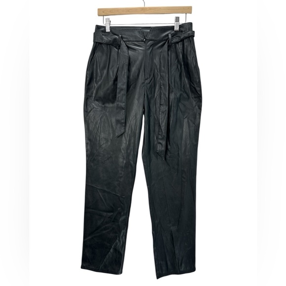 Paige Melila Black Vegan Leather Paperbag Waist Straight Leg Cropped Pants Sz 4 - Picture 2 of 13